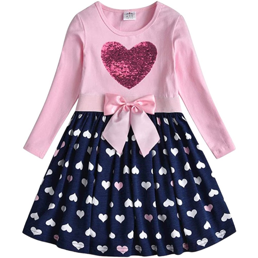 VIKITA Baby Girl Sequin Heart Long Sleeve Dress Winter Size 18-24 Months